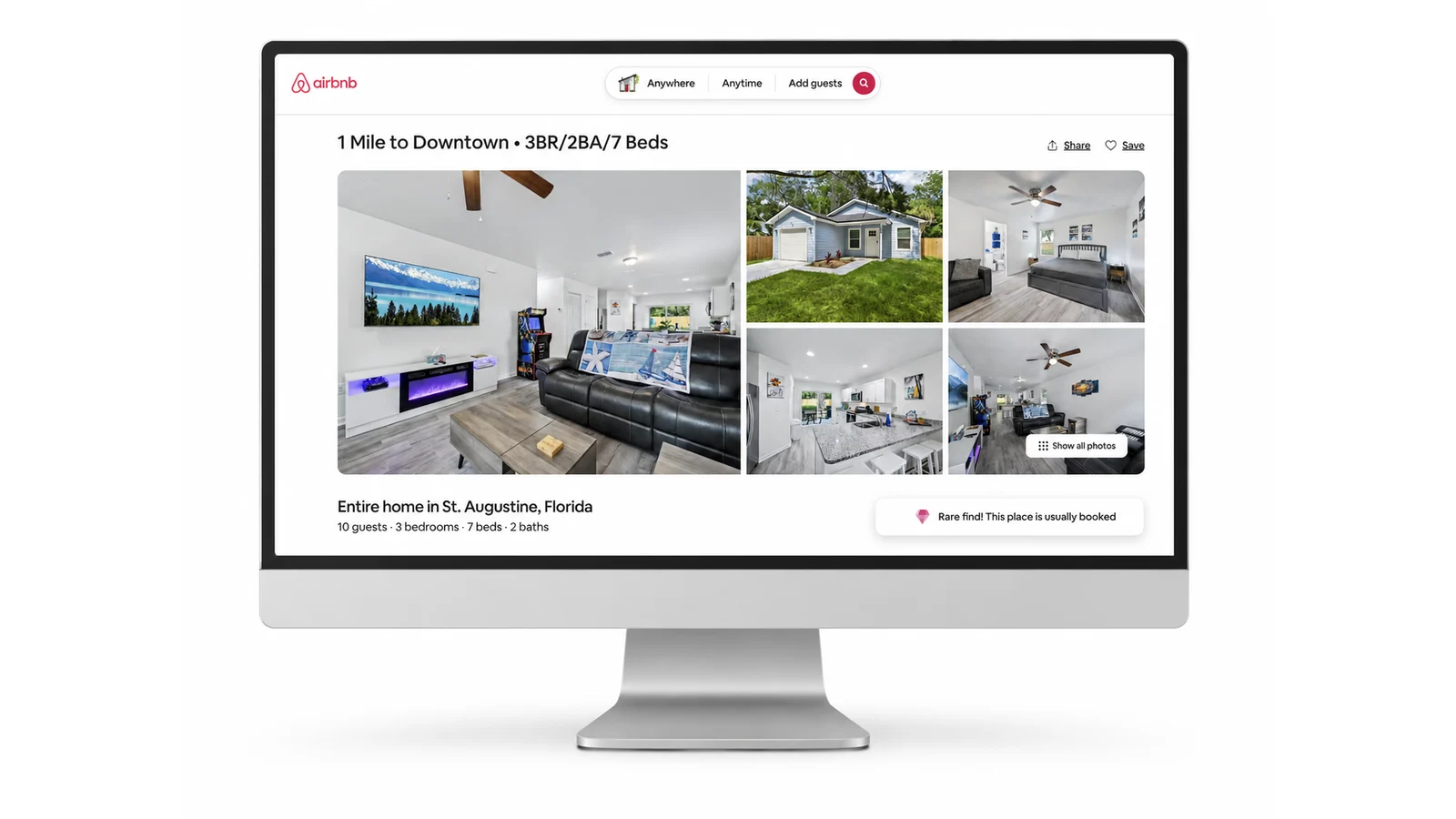 Vacation rental listing before direct booking platform