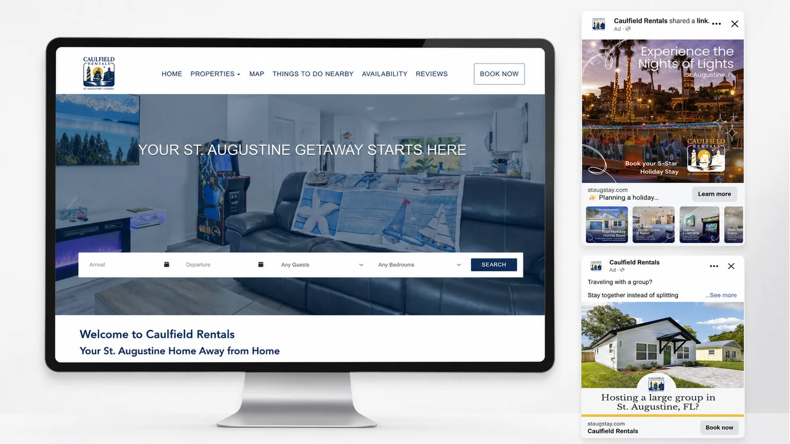 Caulfield Rentals direct booking website and Meta ads