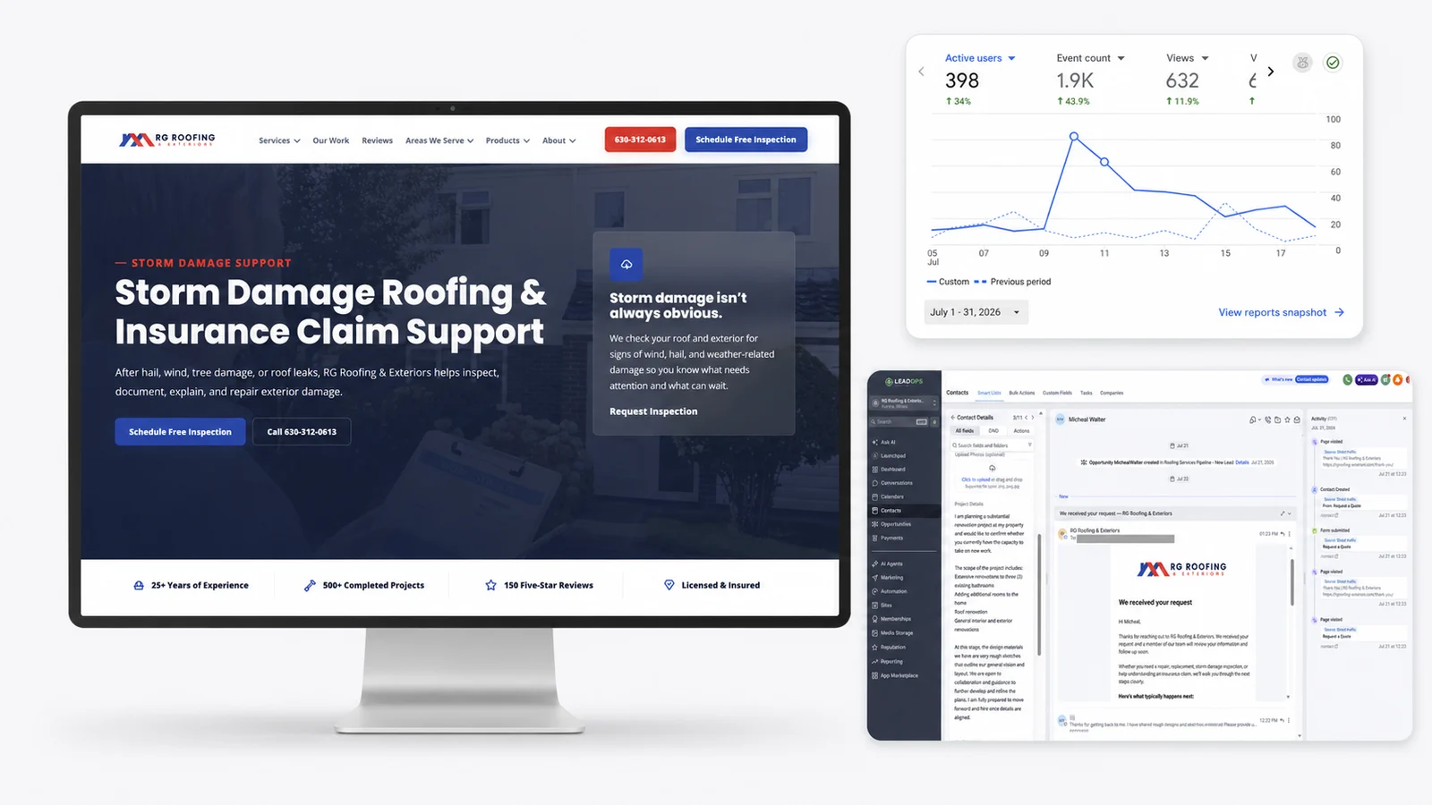 RG Roofing redesigned website with analytics and LeadOps tracking