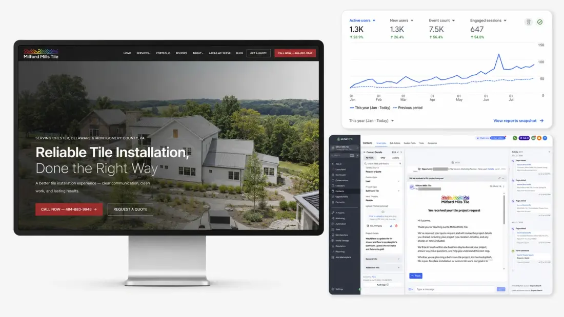 Redesigned tile website with analytics and lead tracking