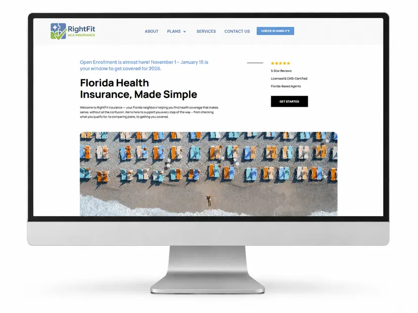 RightFit ACA Insurance original website shown on a desktop monitor.