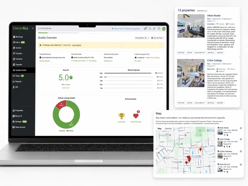 Caulfield Rentals website, reviews, property listings, and map system