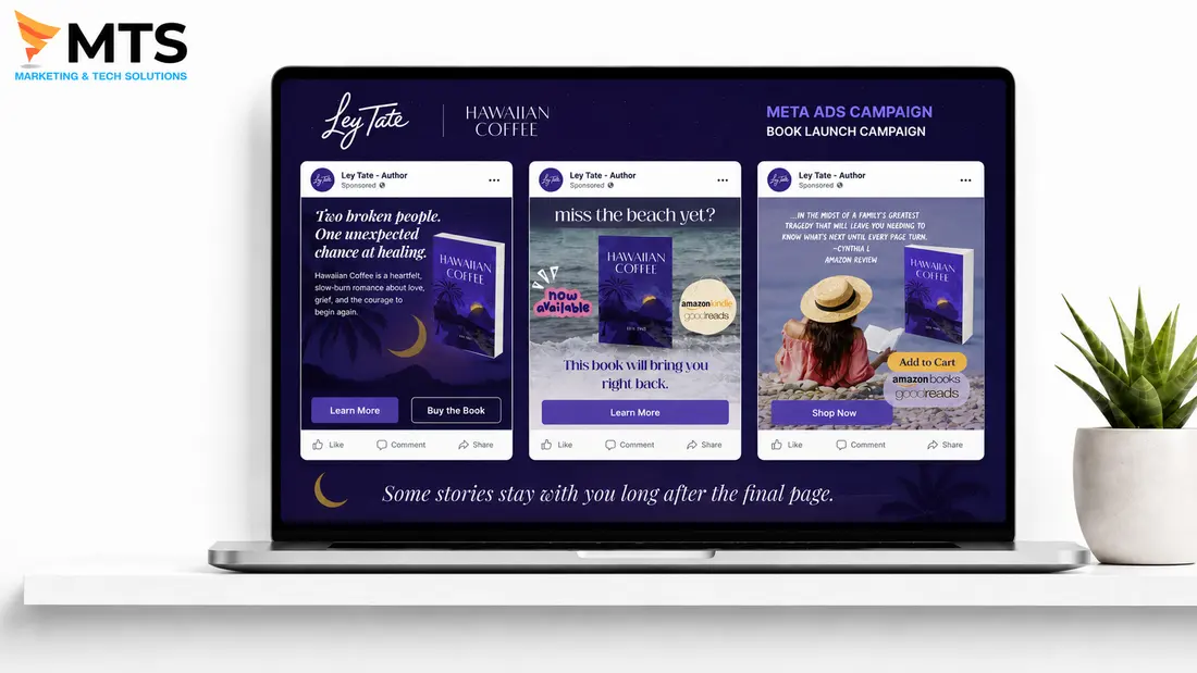 Ley Tate book launch Meta Ads campaign mockup