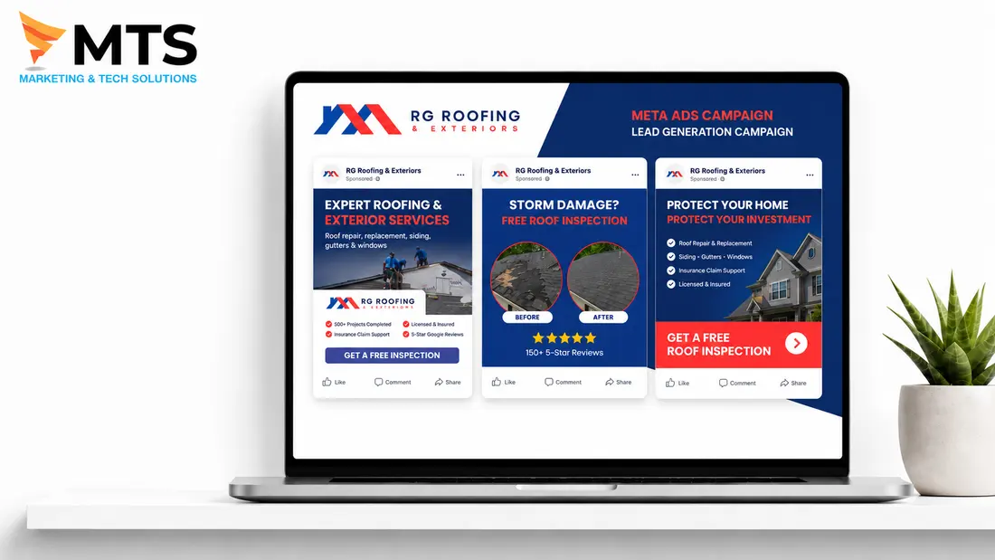 RG Roofing and Exteriors Meta Ads lead generation campaign mockup