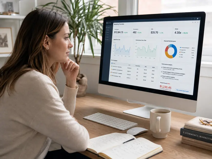 Marketing strategist reviewing campaign performance dashboard