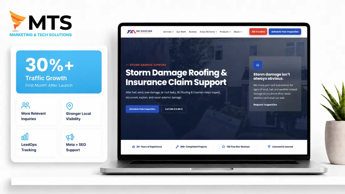 Roofing website traffic growth after launch